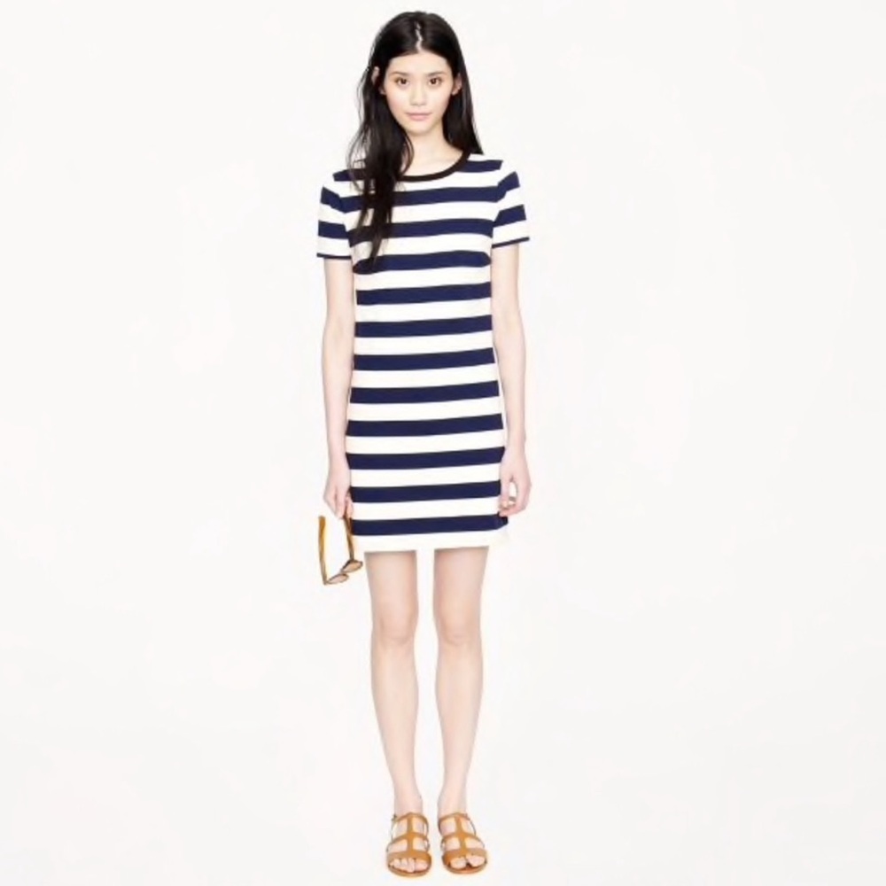 J Crew Navy Blue White Stripe Cotton Rugby Shift Dress